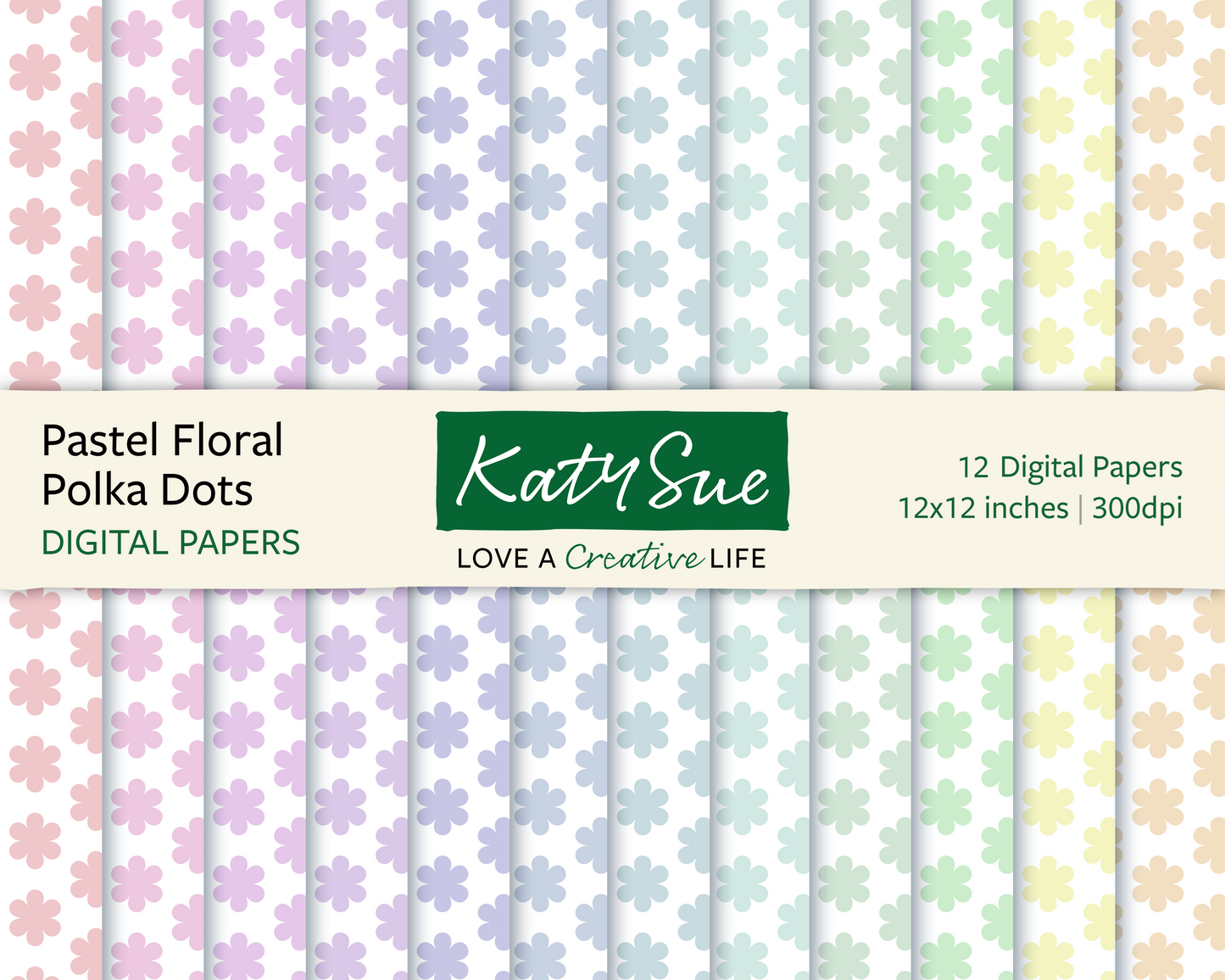 Pastel Floral Polka Dots | 12x12 Digital Papers