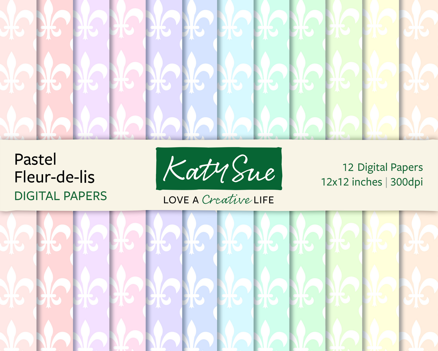 Pastel Fleur-de-lis | 12x12 Digital Papers