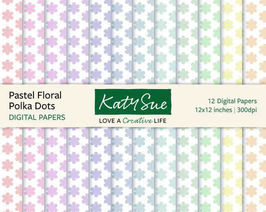Pastel Floral Polka Dots | 12x12 Digital Papers