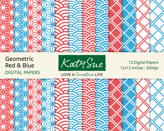Geometric Red & Blue | 12x12 Digital Papers